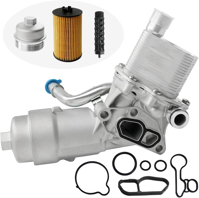 CYTROBE Engine Oil Cooler Filter Housing Assembly Adapter with Gasket, Filter Insert, Aluminum Cap Compatible with 1.4L Turbo 2011-2021 Chevy Cruze Sonic Trax Buick Encore Replace# 918-428 55566784 - Image 1